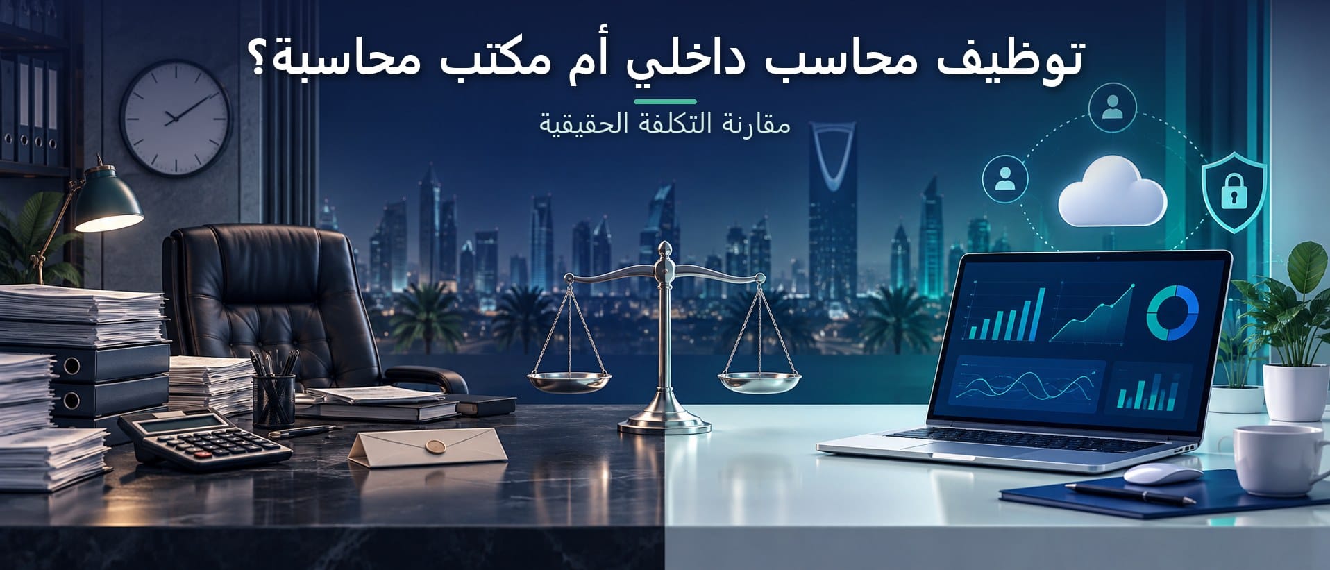 مقارنة بين توظيف محاسب داخلي في مكتب تقليدي والتعاقد مع مكتب محاسبة عن بعد في السعودية